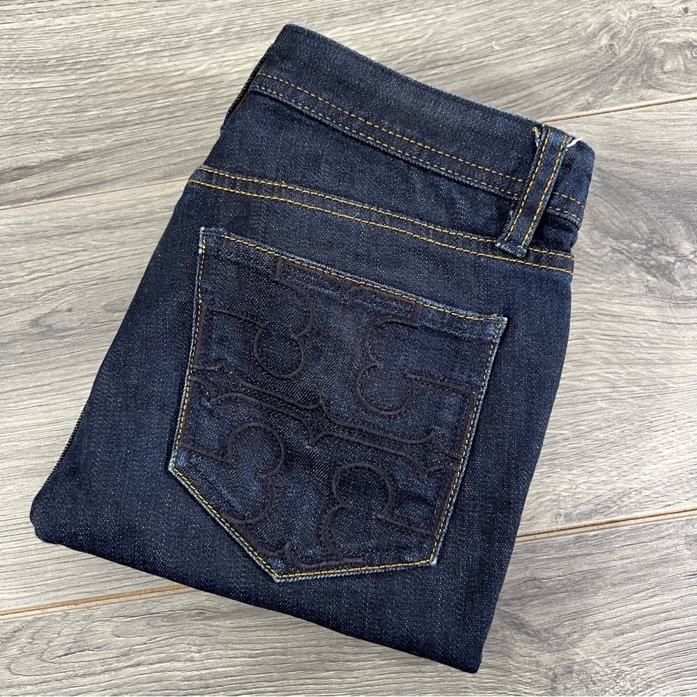 Tory Burch Skinny Cropped Jeans Womens Size 24 Dark Indigo Blue Stretch Cotton
